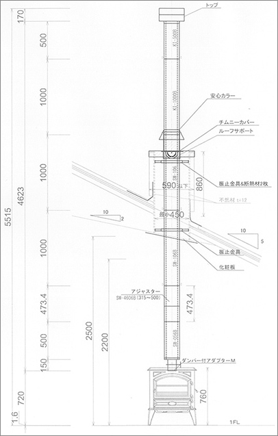 屋根出しチムニー型平屋建 煙突