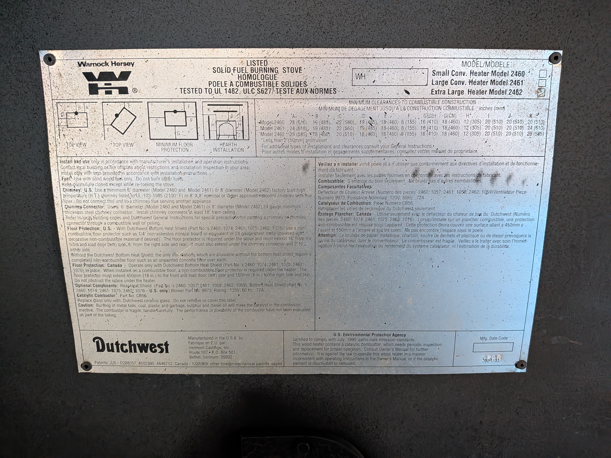 ダッチウエスト フェデラルコンベクションヒーターエクストララージ FA285